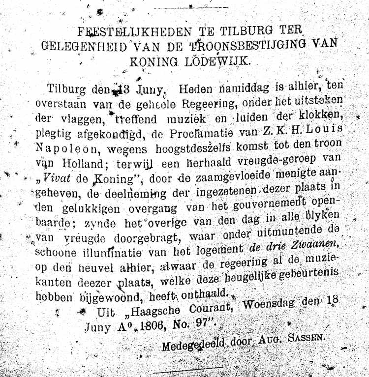 Krantenartikel juni 1806 inhuldiging Lodewijk Napoleon