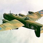 Een Engelse Halifax bommenwerper, zoals er ruim zesduizend zijn gebouwd.