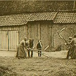 Het dorsen van het graan rond 1900,  
