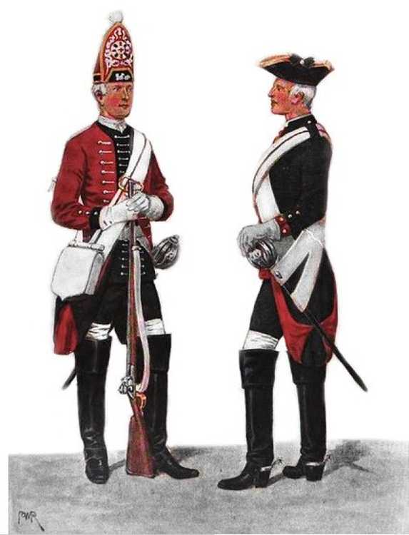 Voorbeeld van Engelse uniformen in eht middne vand e 18e eeuw
