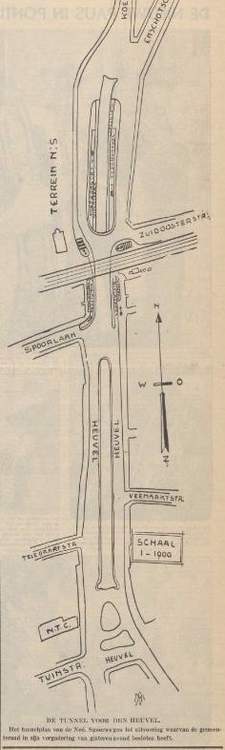 Schetsplan tunnel tussen Heuvel en Koestraat uit1939